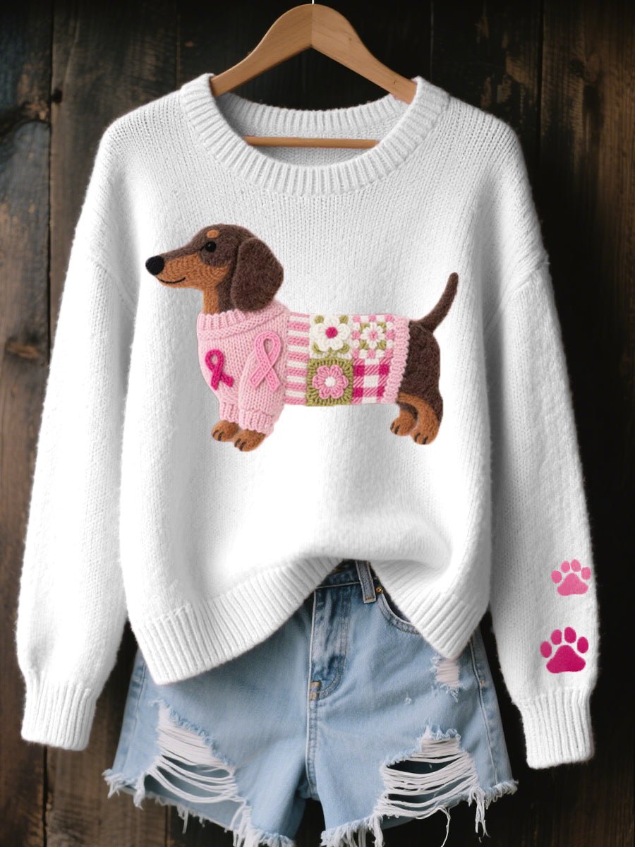Doreen | Charmanter Dackel Patchwork Strickpullover