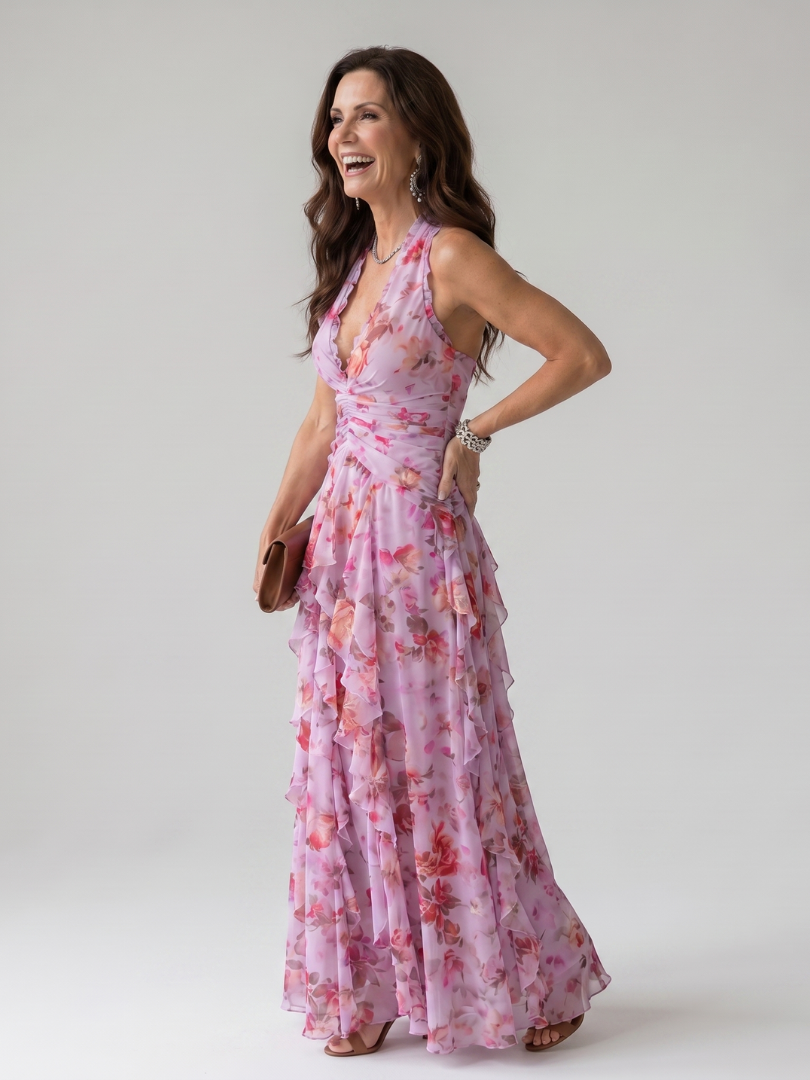 Nori | Floral Maxi Dress mit Rüschen-Bustier