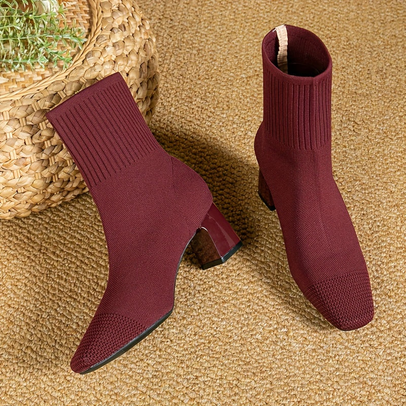 Clara | Moderne Strick-Stiefeletten mit Blockabsatz