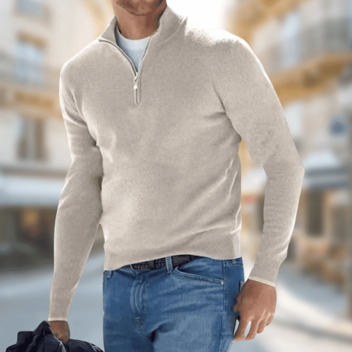 Maximilian | Leichter und stilvoller Viertelreißverschluss Strickpullover