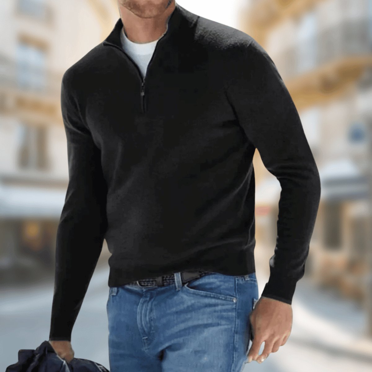 Maximilian | Leichter und stilvoller Viertelreißverschluss Strickpullover