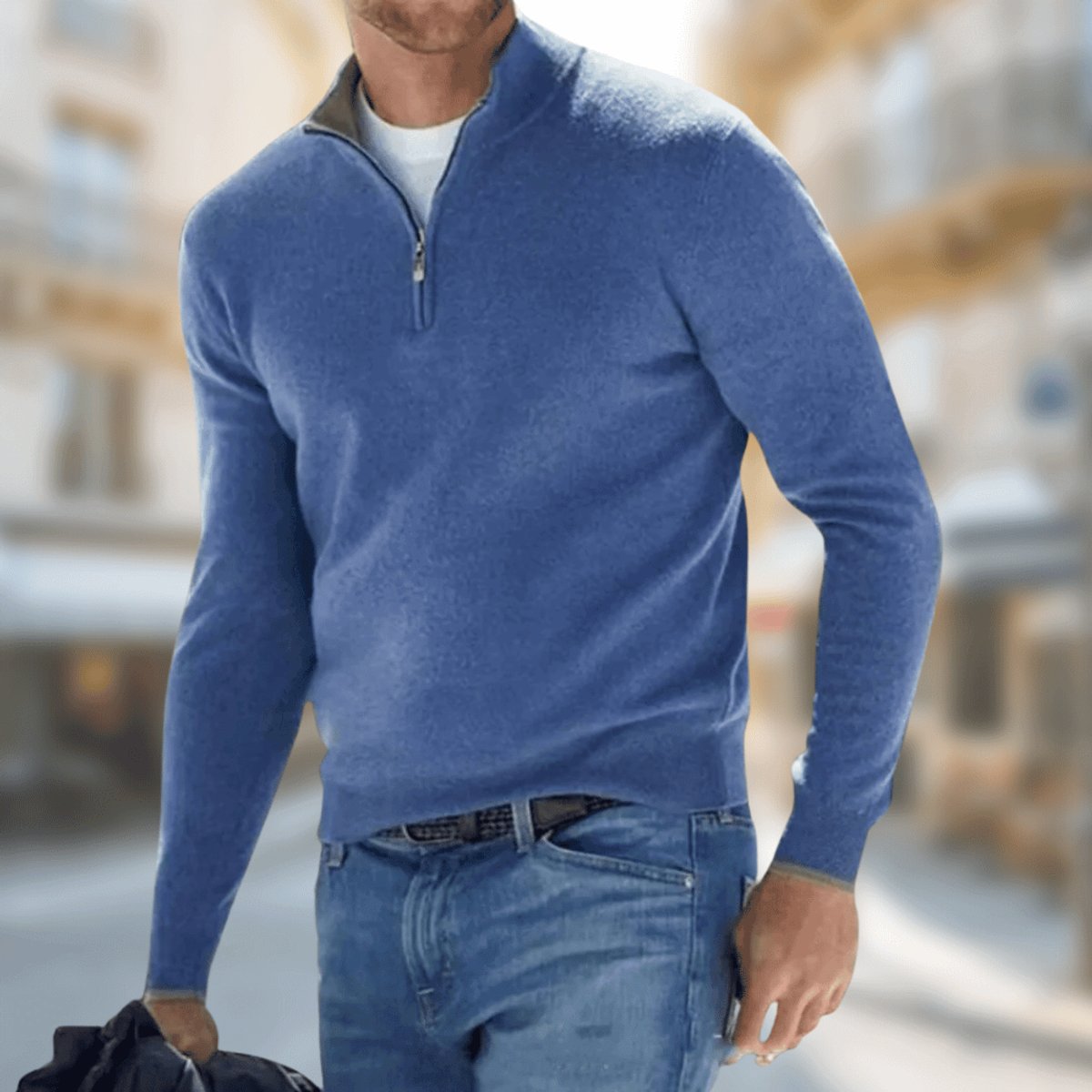 Maximilian | Leichter und stilvoller Viertelreißverschluss Strickpullover