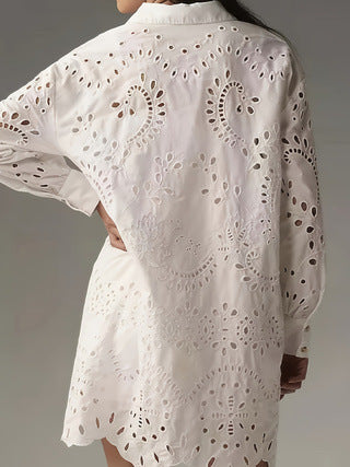 Johanna | Bequemes und elegantes Lochmuster Tunika Hemd