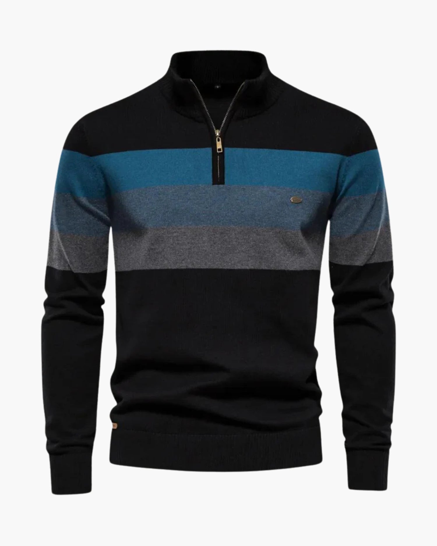 Halbzip Troyer Gestreifter Strickpullover mit Rippenkragen