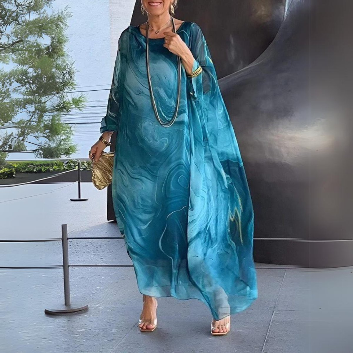 Livia | eleganten und mühelosen Langarm Maxikleid