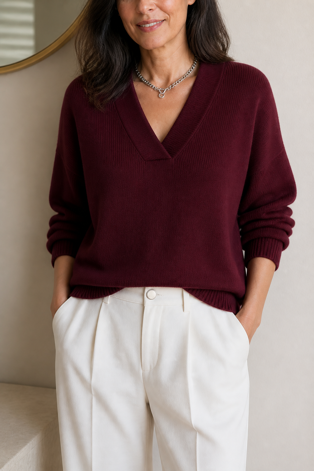 Softline | Ribbed V-Neck Knit Sweater – Casual Comfort for Women