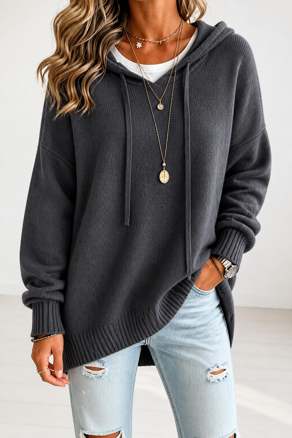 Wearbella | Hooded Knit Sweater – Zachte Dropped Shoulder Stijl voor Vrouwen