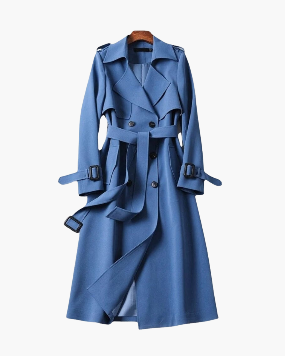 Langer Trenchcoat mit Bindegürtel und Schulterriegeln