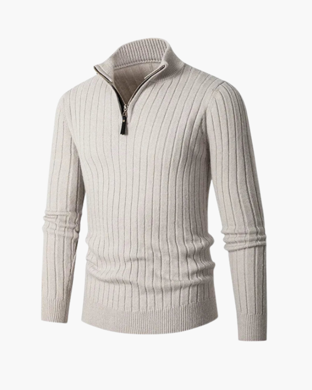 Gerippter Troyer Strickpullover mit Reißverschlusskragen