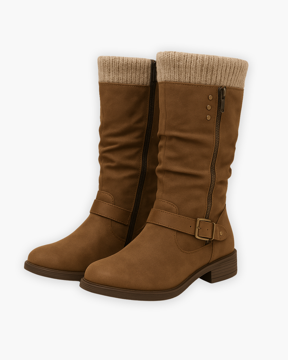 Winterstiefel mit Zierschnalle und Strickumschlag