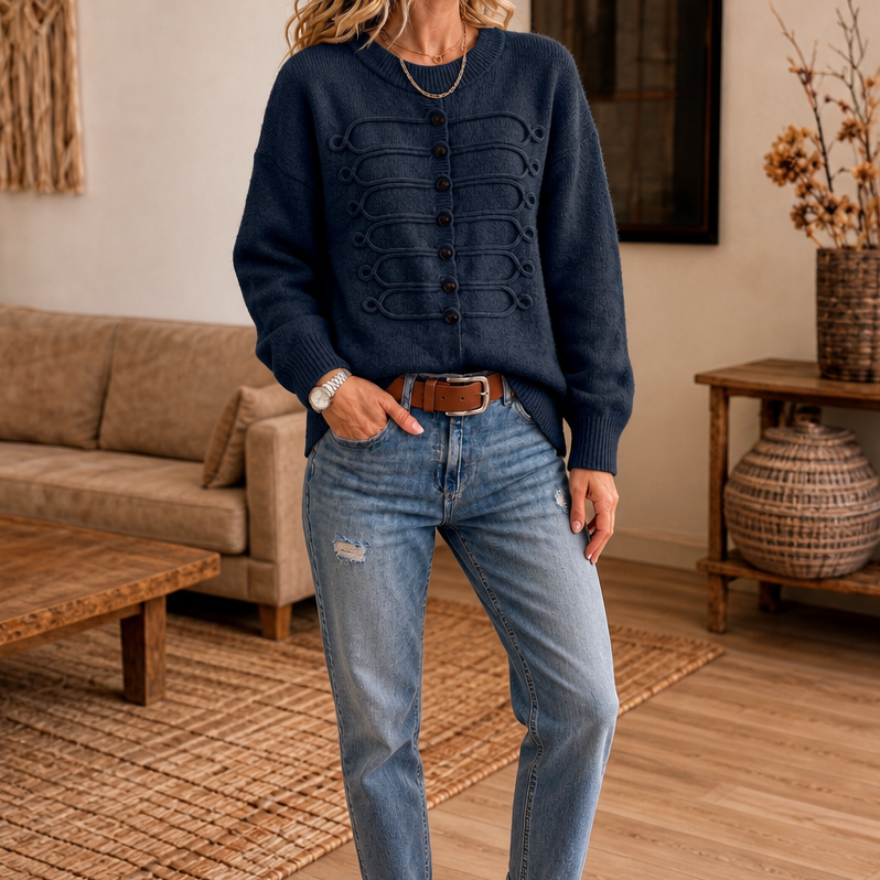 Braidenne | Knit Sweater met Gevlochten Koord en Knopen