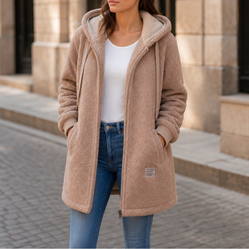 Veloura | Hooded Faux-Shearling Jacket – Bequeme warme Jacke für Damen