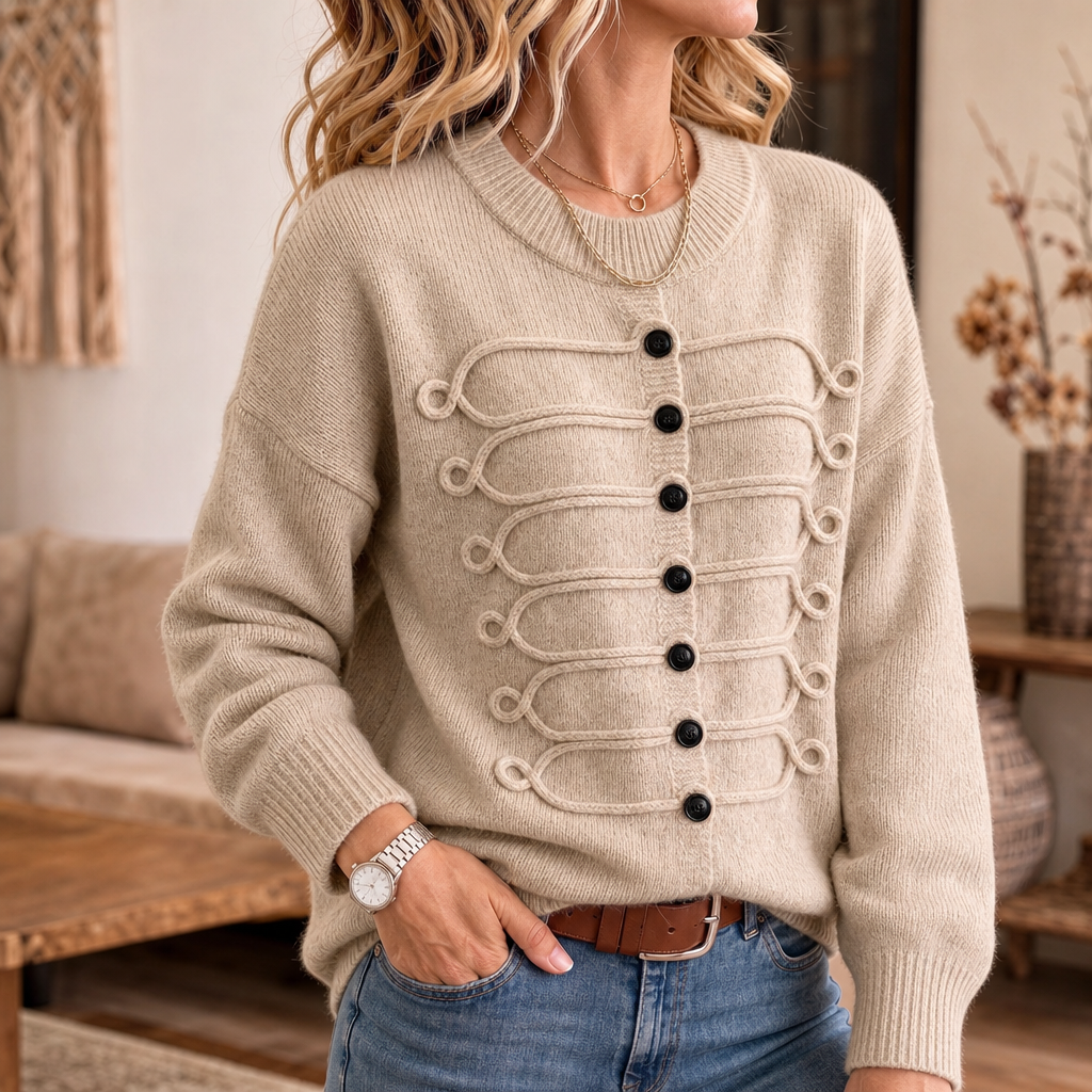 Braidenne | Knit Sweater met Gevlochten Koord en Knopen