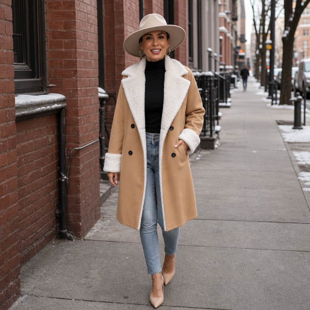 Mayfield | Woolen Coat mit Plüschbesatz für Damen