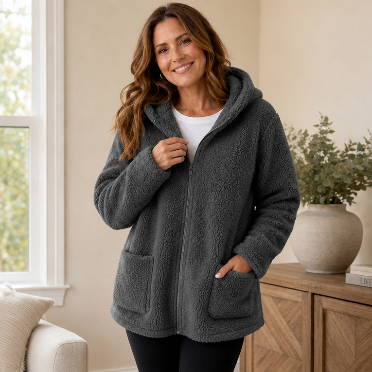 Cozyelle | Plush Fleece-Look Hooded Jacket – Stylishe Winterjacke für Frauen