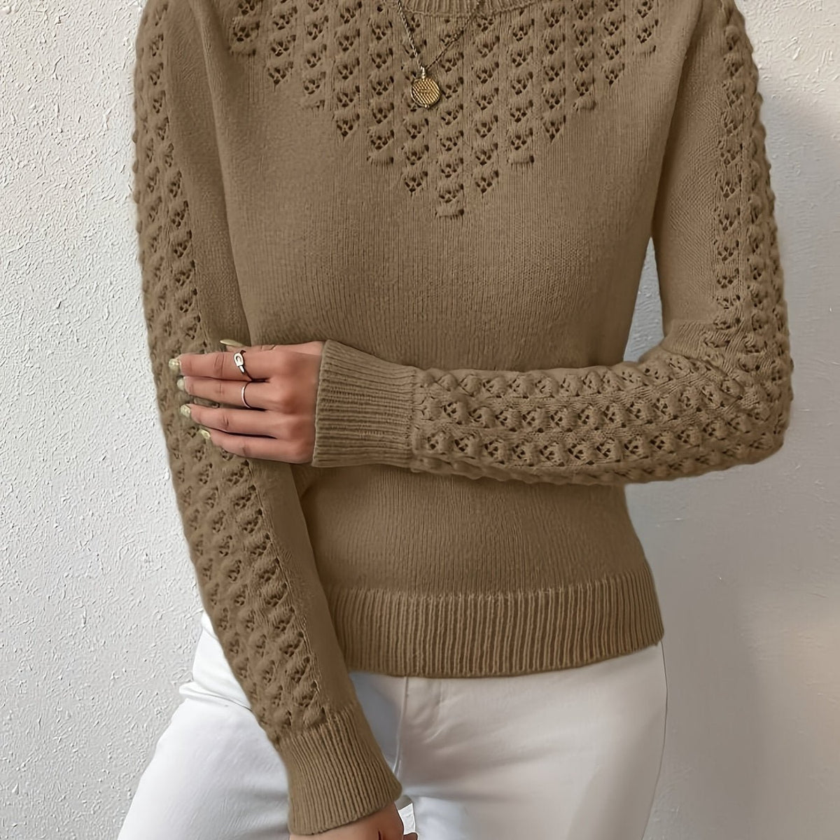 Aveline | Rundhals Pullover mit Pointelle-Strickmuster