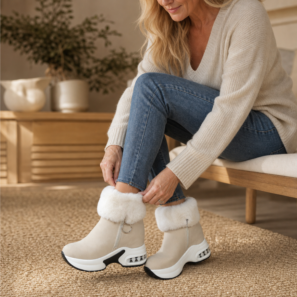 Veluna | Chunky Ankle Boots mit Kunstfellbund für Frauen