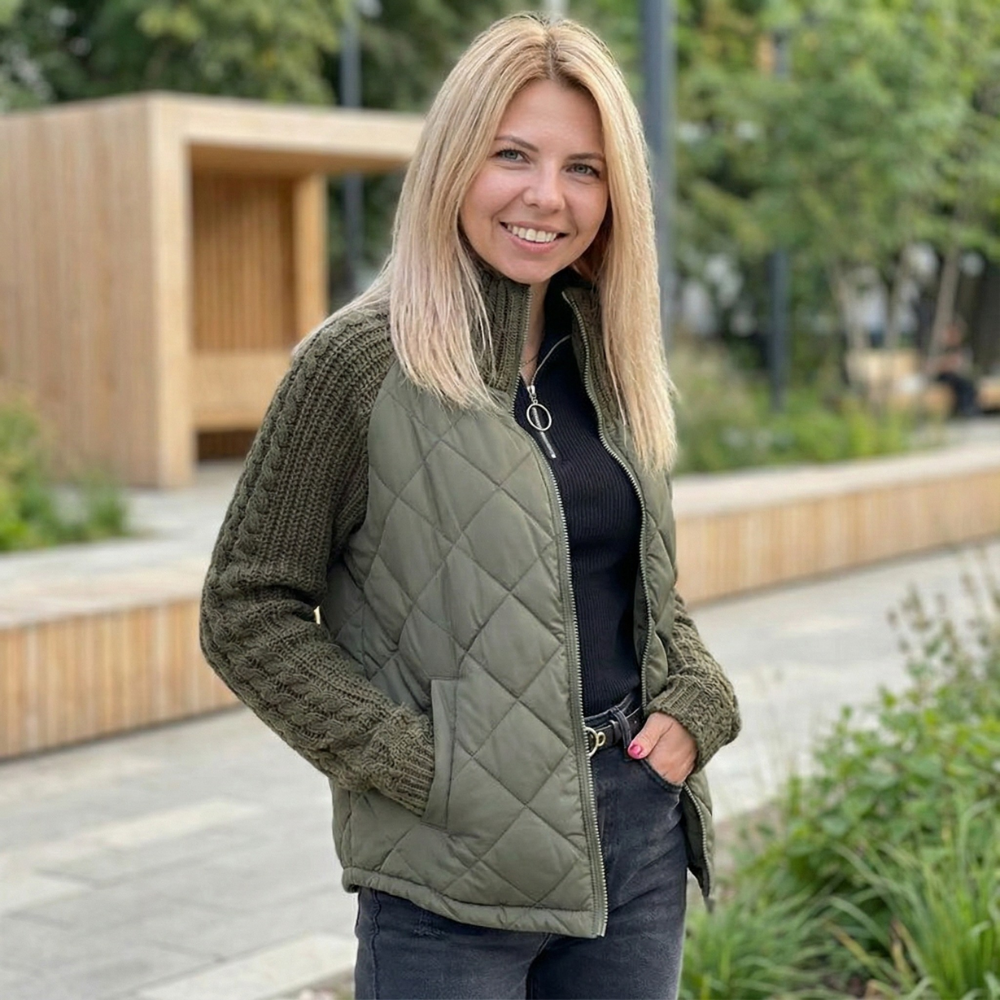 Quilora | Puffer Jacket – Knitted Patchwork voor Vrouwen