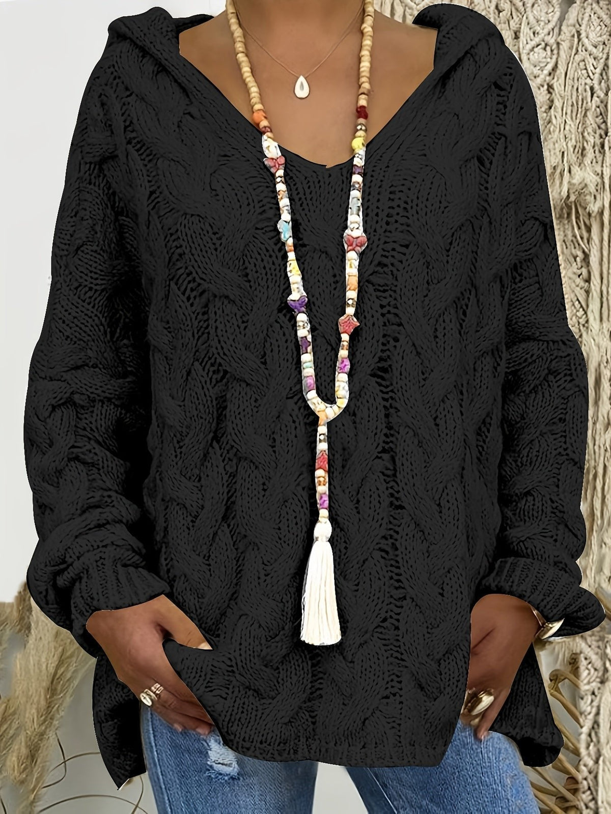 Florence | Cable-Knit Sweater – Relaxed V-Neck Style