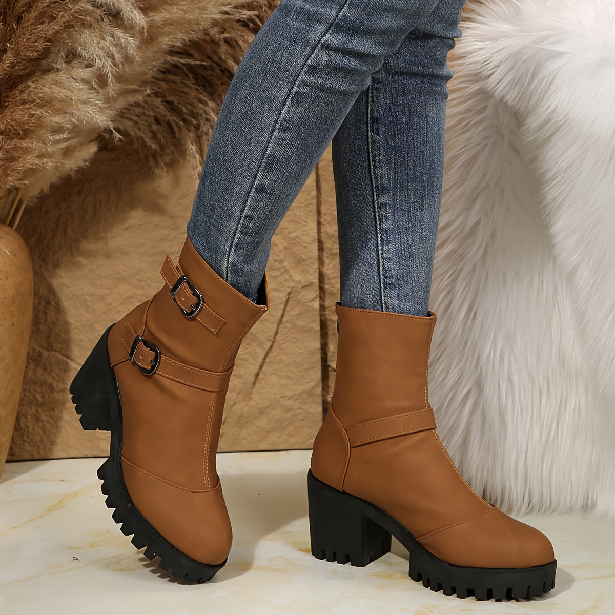 Marlene | Markante Stiefeletten mit Blockabsatz und Doppelschnallen