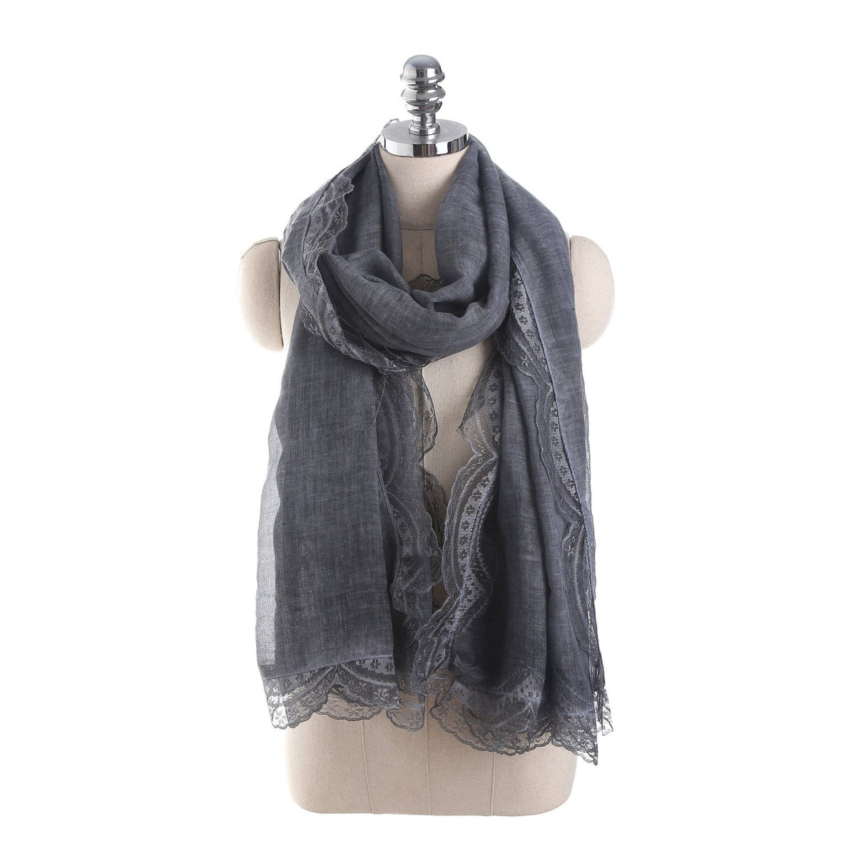 Drune | Linen Scarf with Lace Trim – Elegant Oversized Wrap