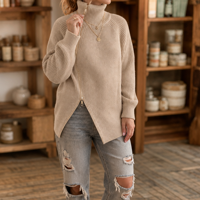 Wearbella | Asymmetrische Rits Ribbed Trui