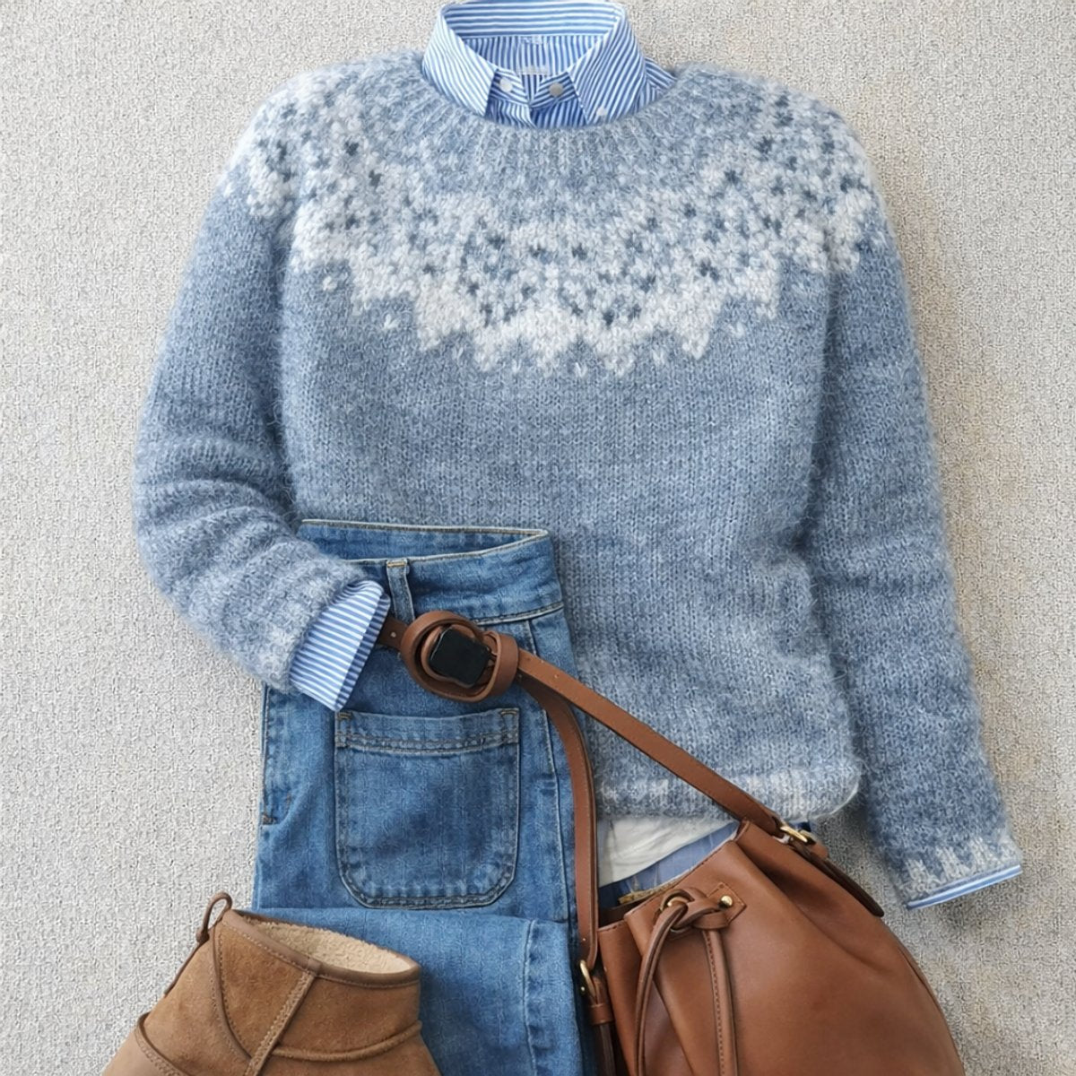 Amelie | Eleganter Und Bequemer Damen Strickpullover mit Norwegermuster