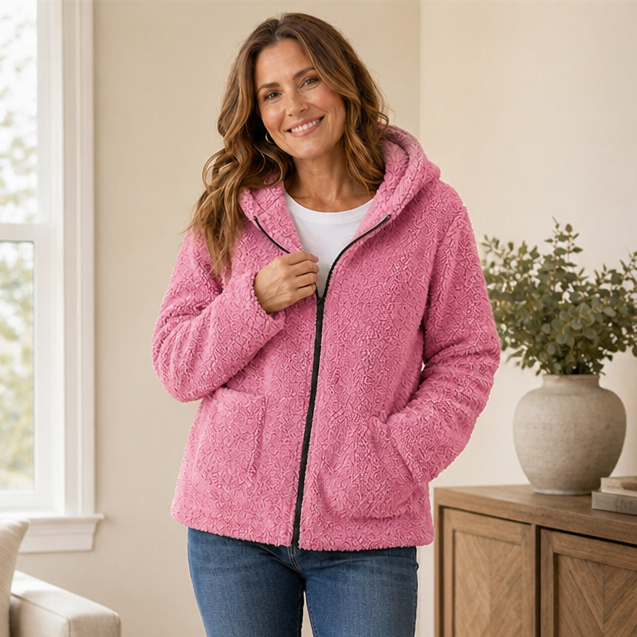 Cozyelle | Plush Fleece-Look Hooded Jacket – Stylishe Winterjacke für Frauen