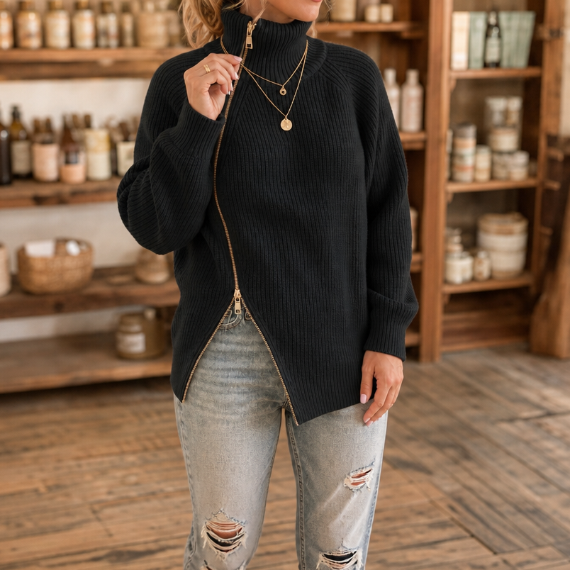 Wearbella | Asymmetrische Rits Ribbed Trui