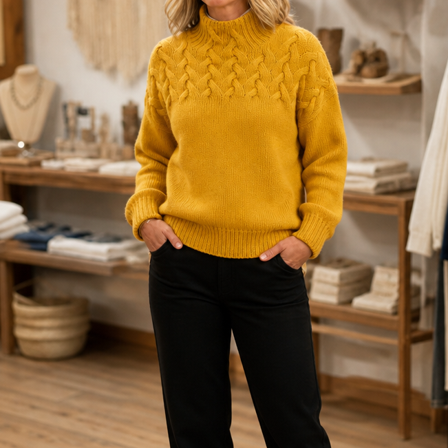 Cozette | Gebreide Kabeltrui met Hoge Hals