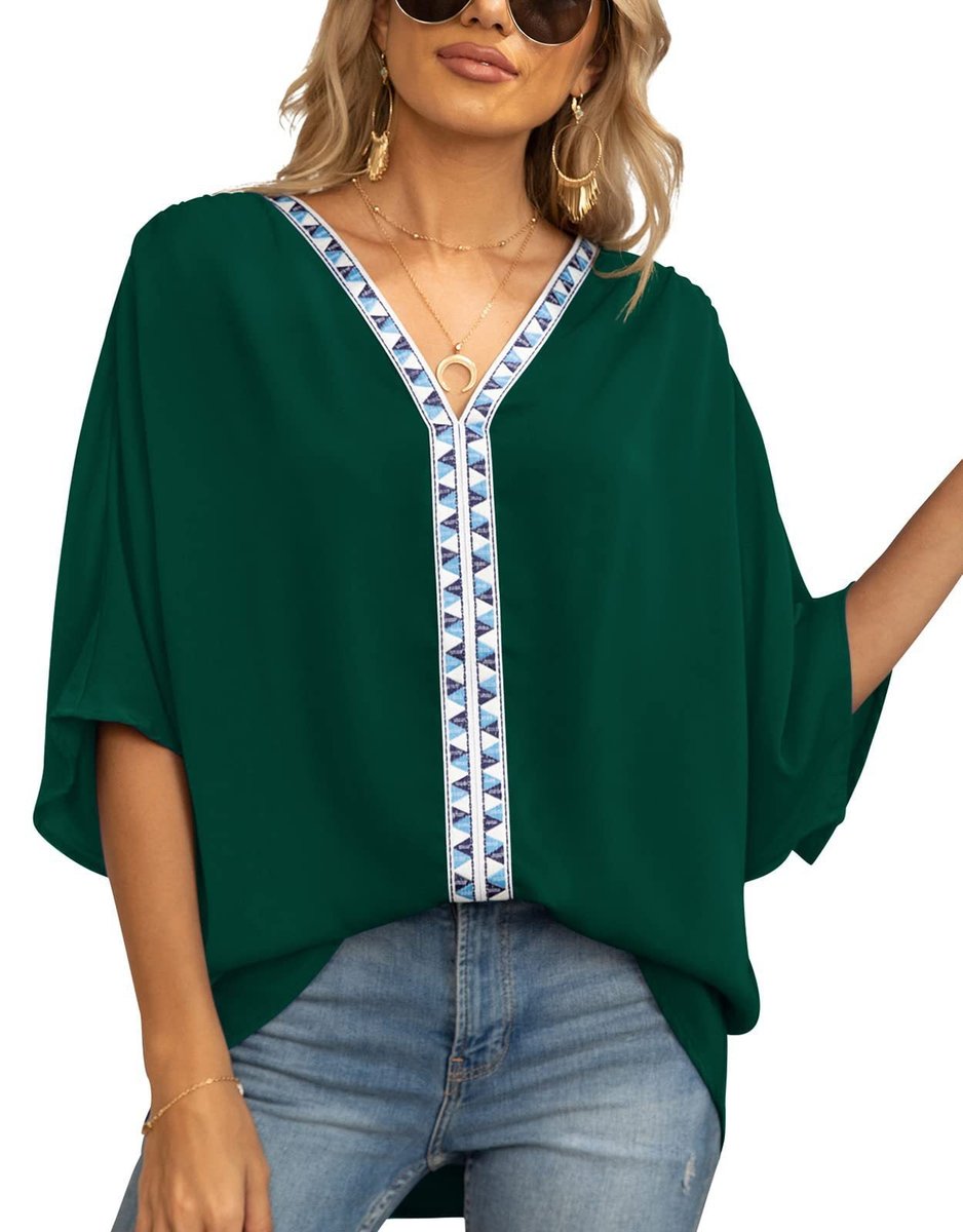 Daniela | Boho Damen Tunika Oberteil Mit Besticktem V-Ausschnitt