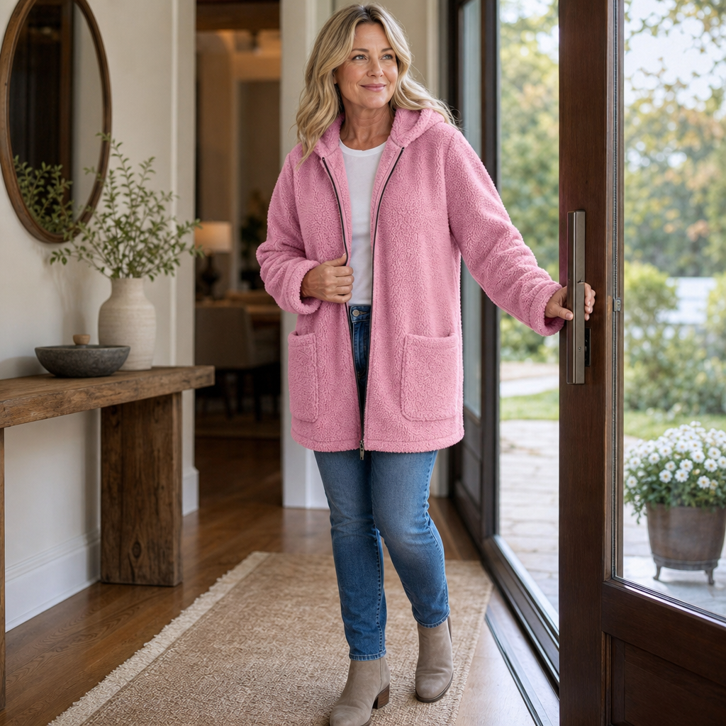 Cozelle | Plush Hooded Oversized Zip-Up Jacket