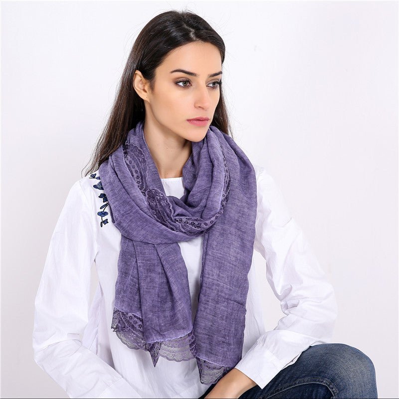 Drune | Linen Scarf with Lace Trim – Elegant Oversized Wrap