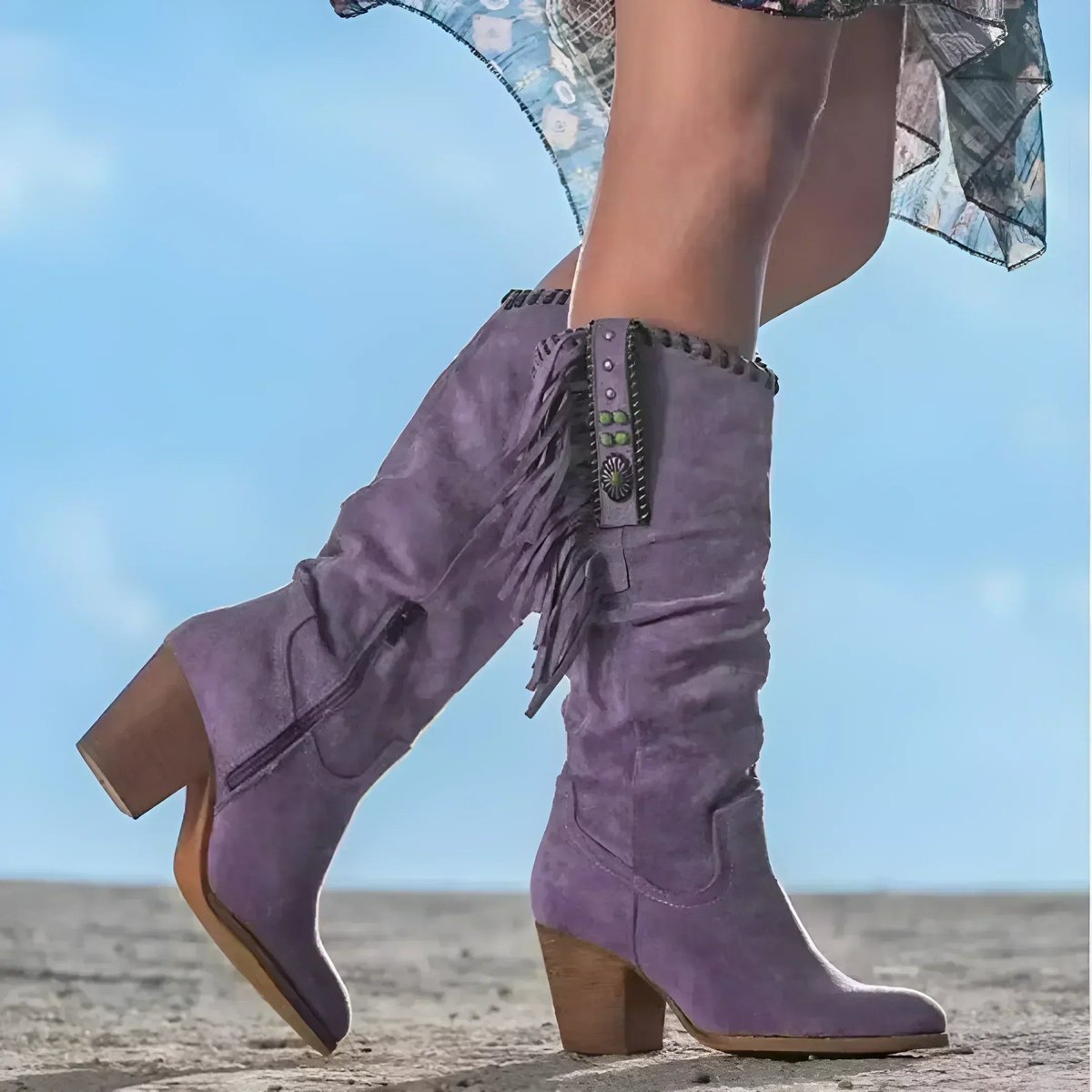 Sandra | Stilvolle kniehohe Wildleder Westernstiefel
