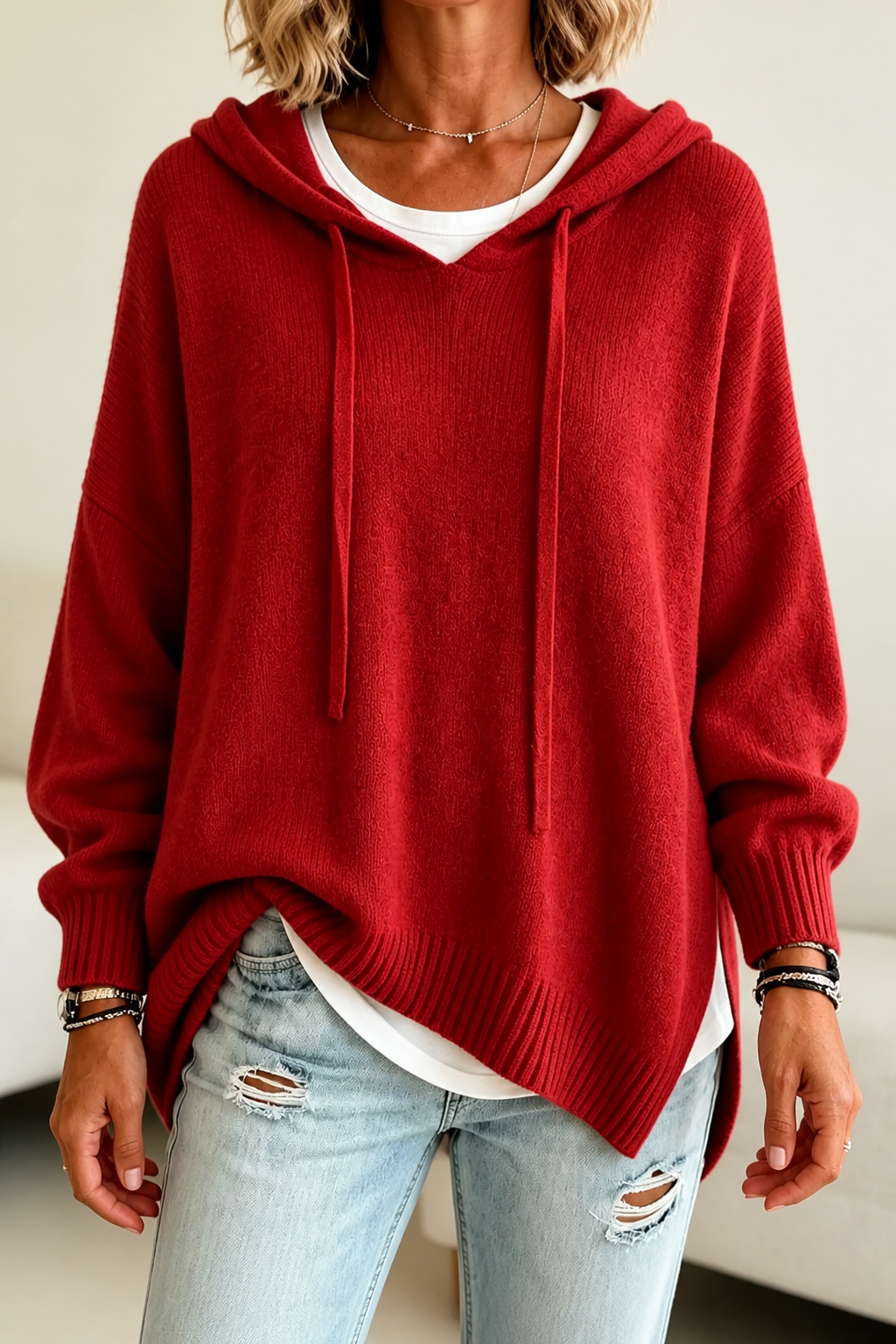 Wearbella | Hooded Knit Sweater – Zachte Dropped Shoulder Stijl voor Vrouwen