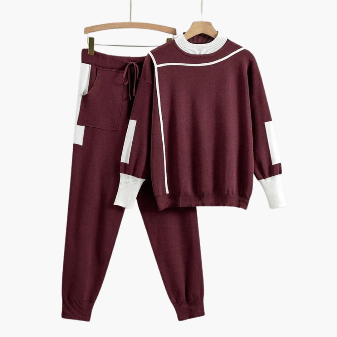 Selene | Two-Piece Sweater Set – Long Sleeves with High-Neck Collar for Women