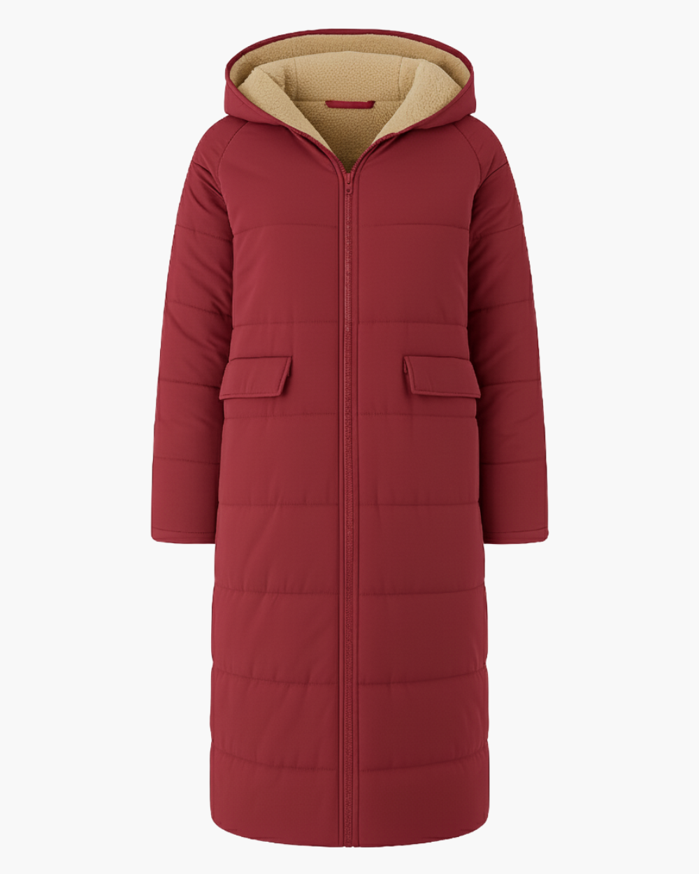Langer Wintermantel mit Kapuze und Fleecefutter