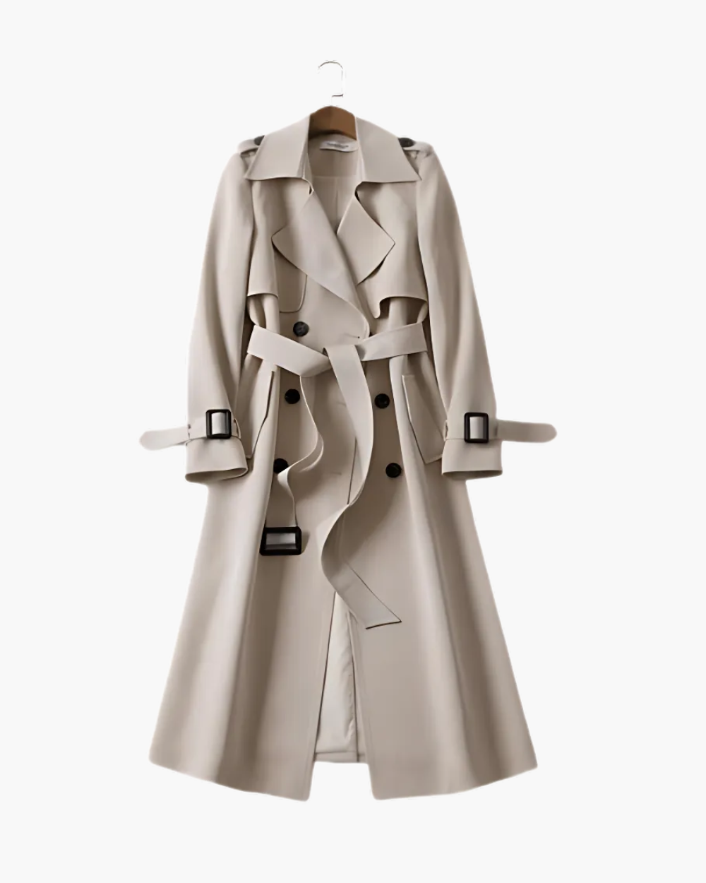 Langer Trenchcoat mit Bindegürtel und Schulterriegeln