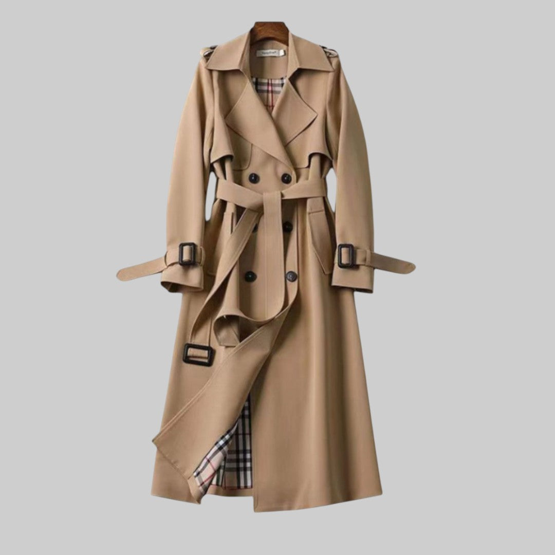 Evelyn | Langer und eleganter zweireihiger Damen Trenchcoat