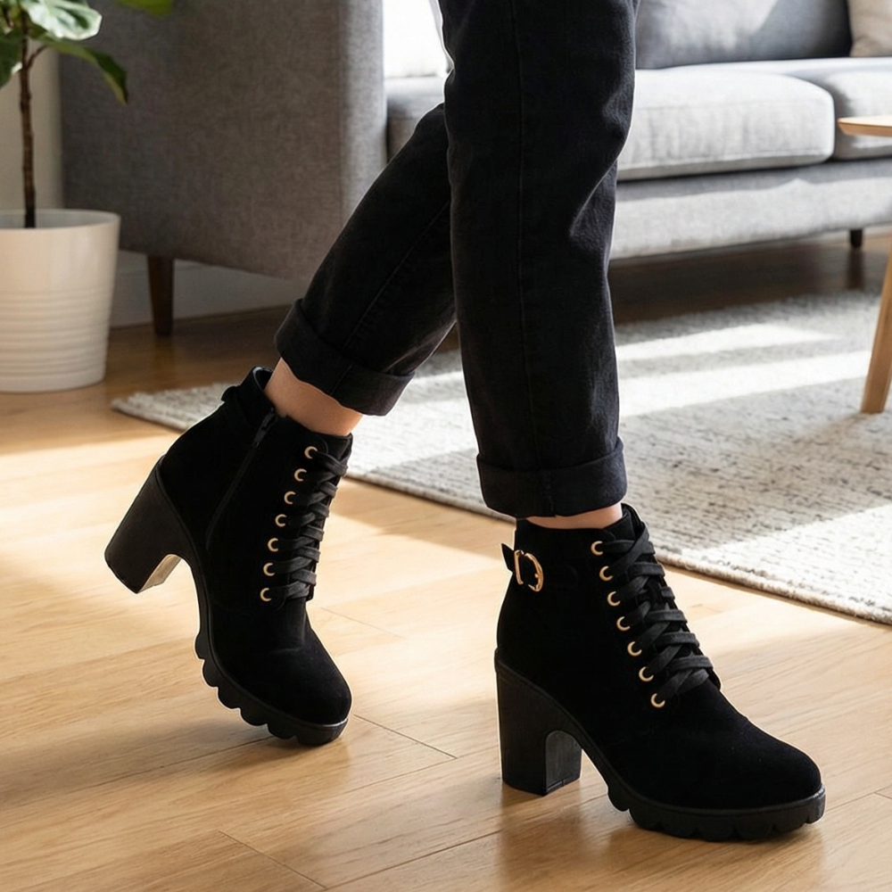 Strovia | Chunky Heel Ankle Boots – Stilvolle Stiefel mit Kunstfellfutter