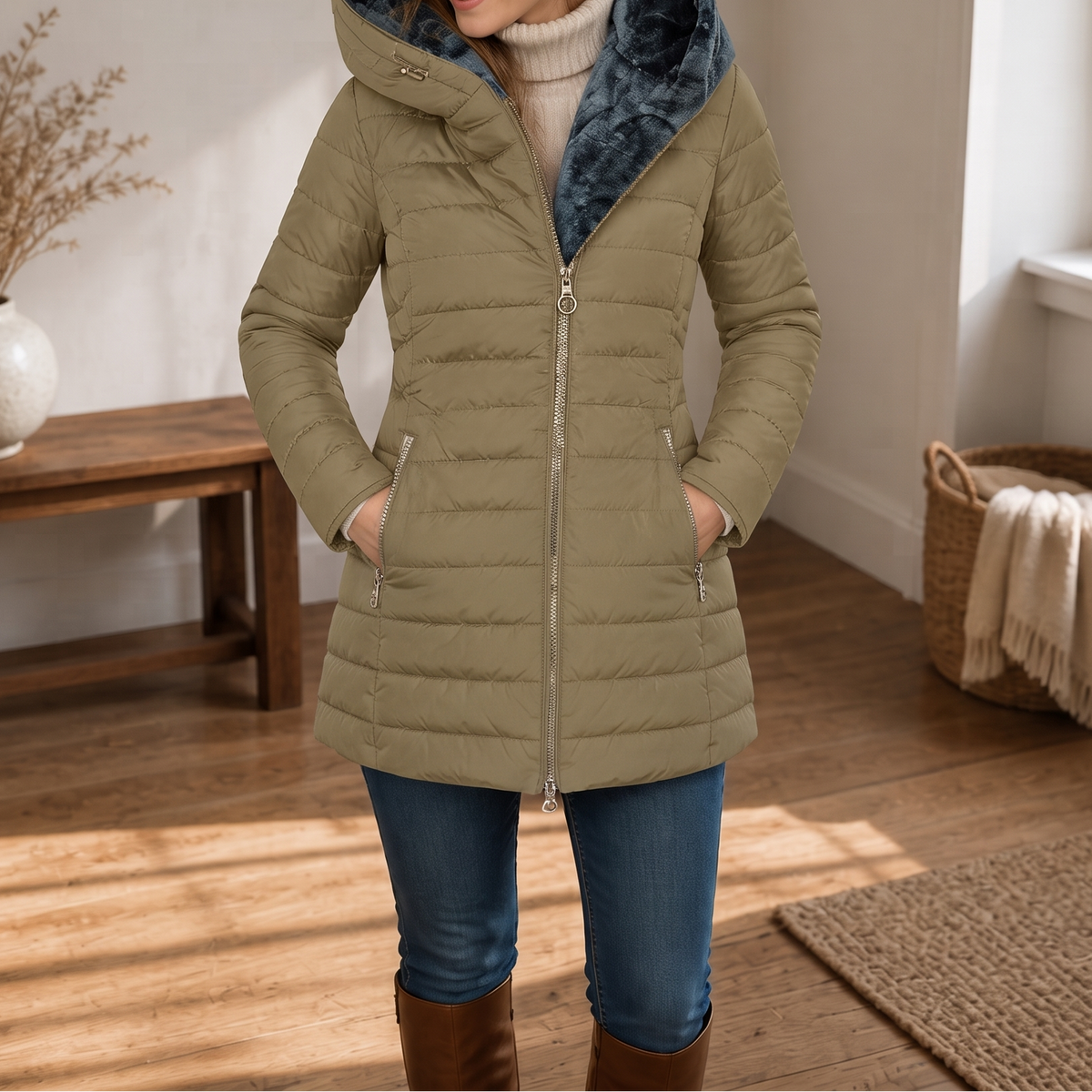 Wintervale | Hooded Longline Puffer Coat met Plush Lining