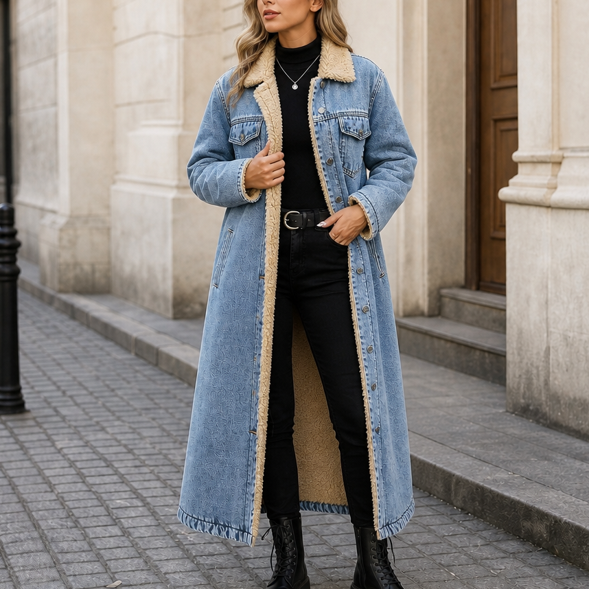 Denora | Denim Coat – Mit Warmem Teddy-Fleece-Futter