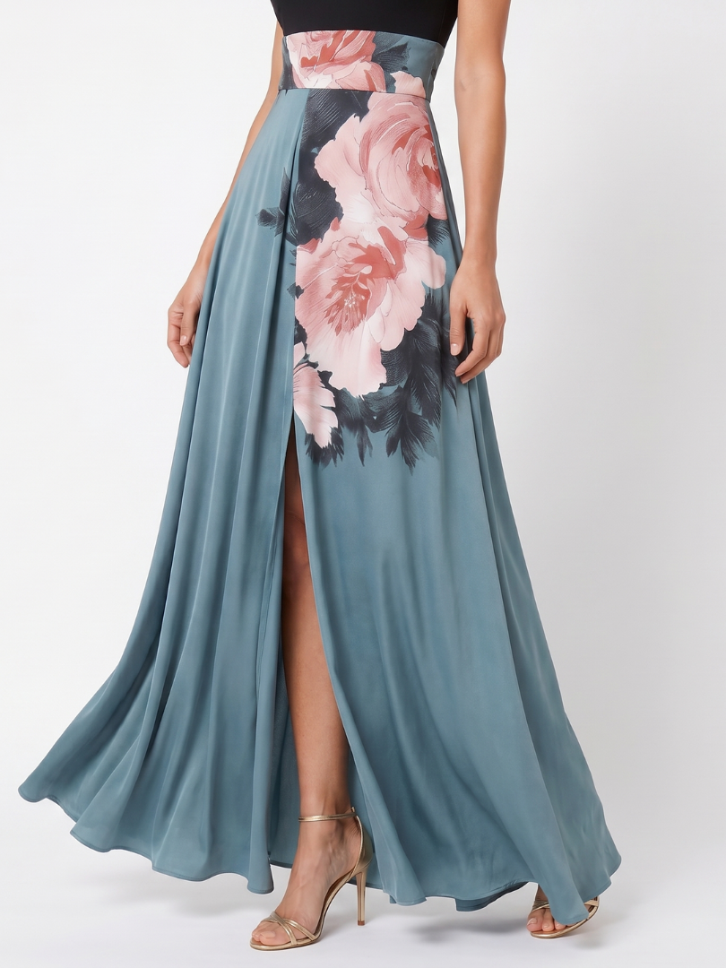 Olympas | Maxi Dress – Floral Halter Bodice Style