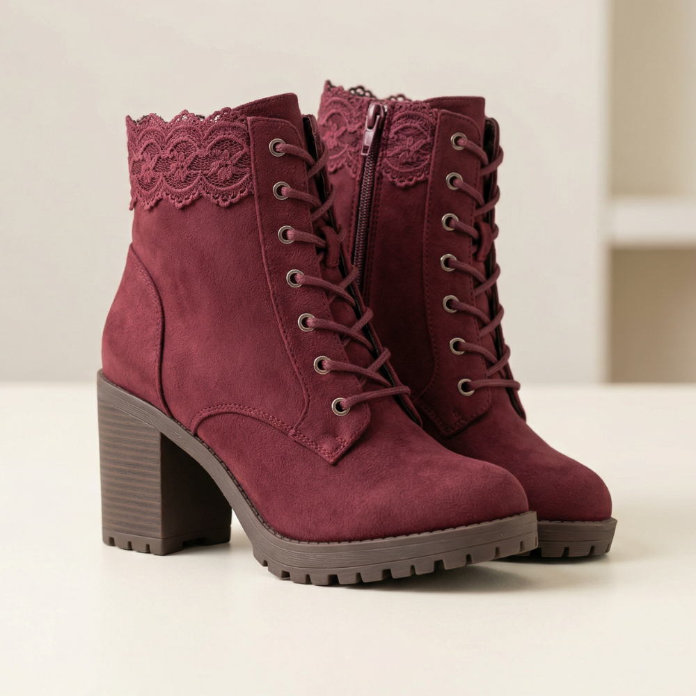 Lacelle | Ankle Boots – Romantischer Wildleder-Look mit Spitzenrand