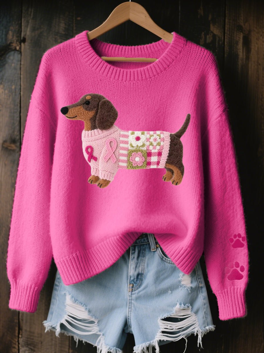 Doreen | Charmanter Dackel Patchwork Strickpullover
