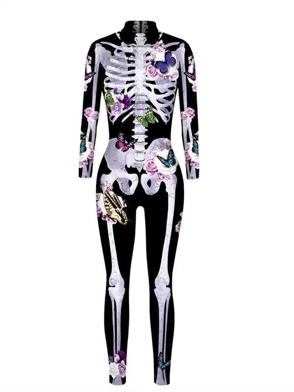 Ornella | Halloween Kostüm – Blumen Skelet Druck