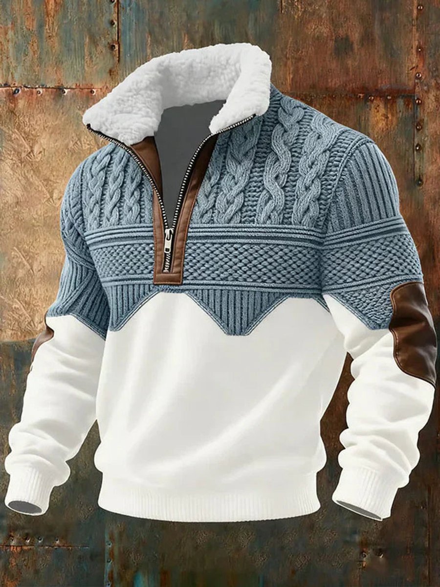 Julian | Moderner Herren Colorblock-Strickpullover mit Fleecekragen