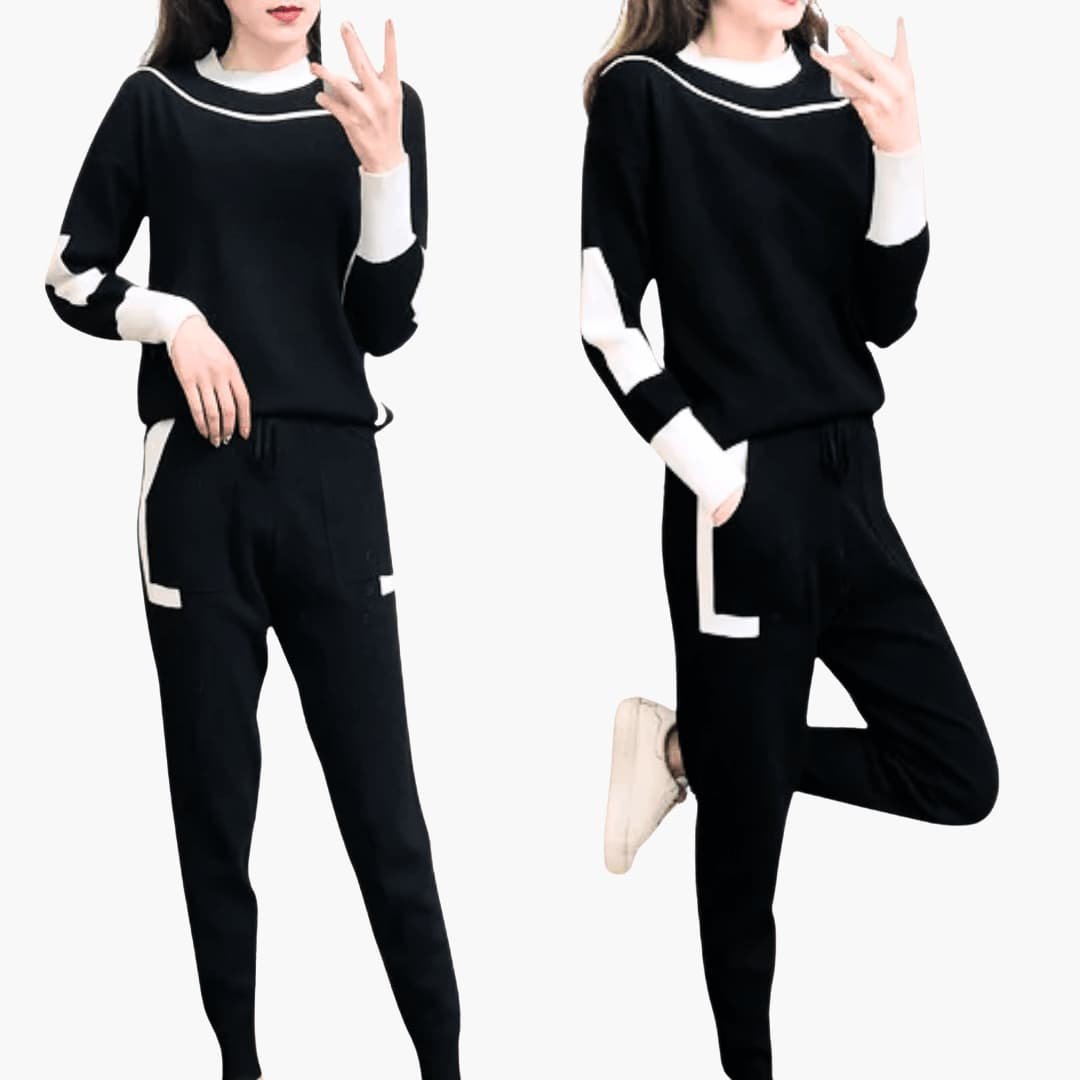 Selene | Two-Piece Sweater Set – Long Sleeves with High-Neck Collar for Women