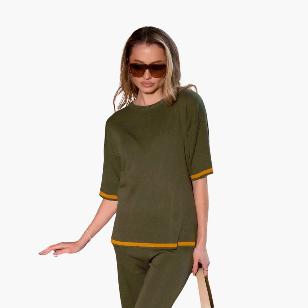 KnitStyle | Knit Set – Relaxed Short-Sleeve Top and Wide-Leg Trousers for Women