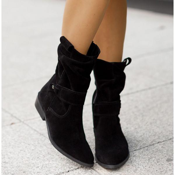 Juliane | Lässige Slouch Stiefeletten mit niedrigem Blockabsatz